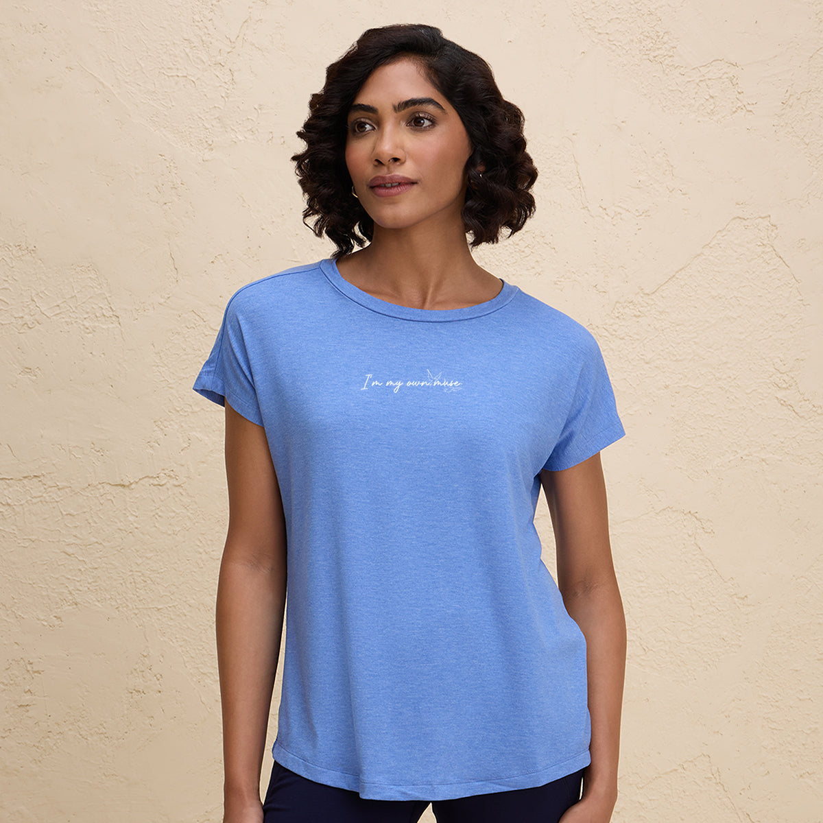 Super Comfy Relaxed Fit Tee with Stylish Back Knot Detail-NYAT279-Blue