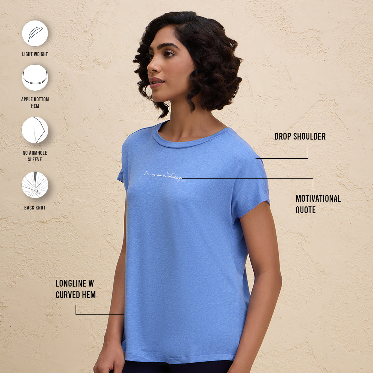 Super Comfy Relaxed Fit Tee with Stylish Back Knot Detail-NYAT279-Blue