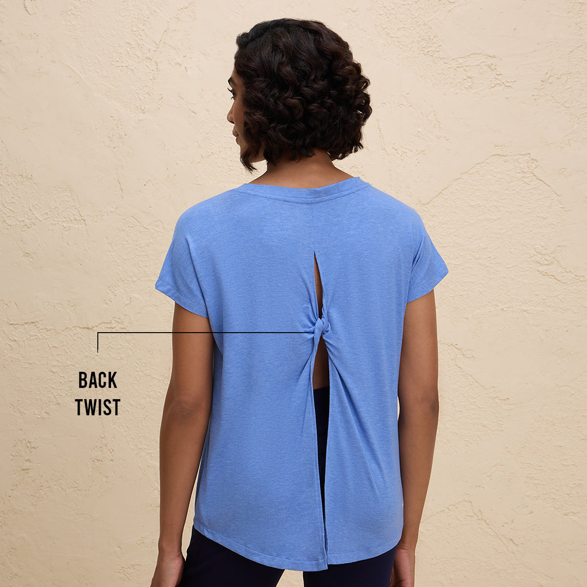 Super Comfy Relaxed Fit Tee with Stylish Back Knot Detail-NYAT279-Blue