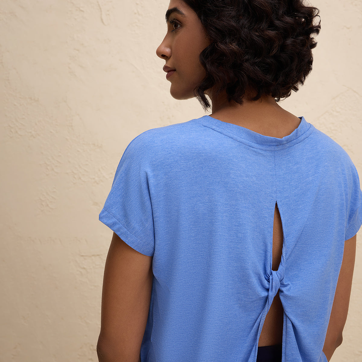 Super Comfy Relaxed Fit Tee with Stylish Back Knot Detail-NYAT279-Blue