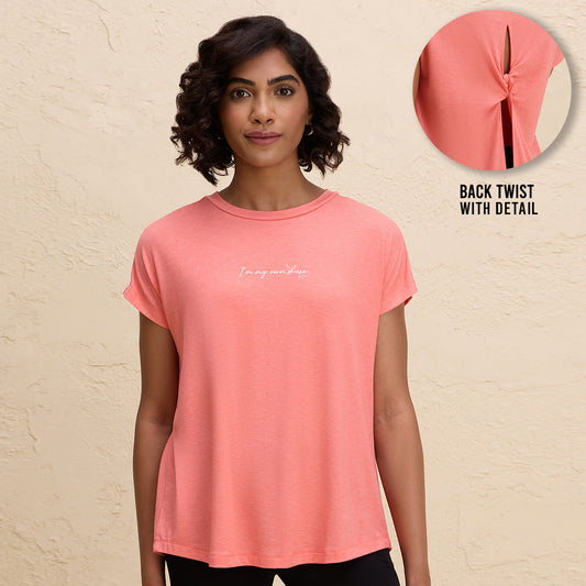 Super Comfy Relaxed Fit Tee with Stylish Back Knot Detail-NYAT279-Orange