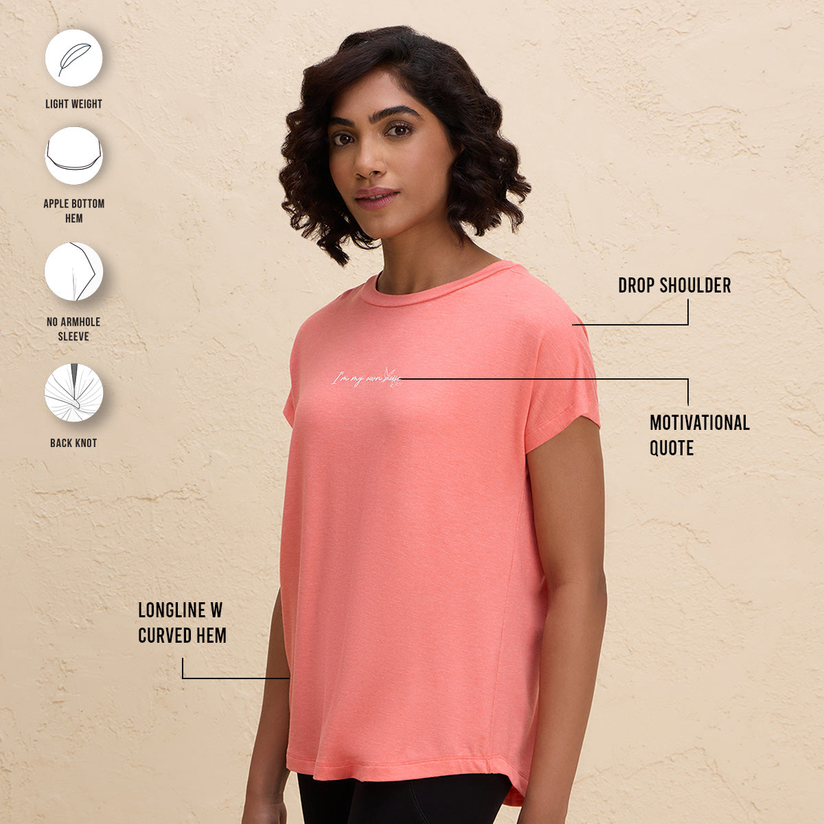 Nykd By Nykaa Super Comfy Relaxed Fit Tee with Stylish Back Knot Detail-NYAT279-Orange