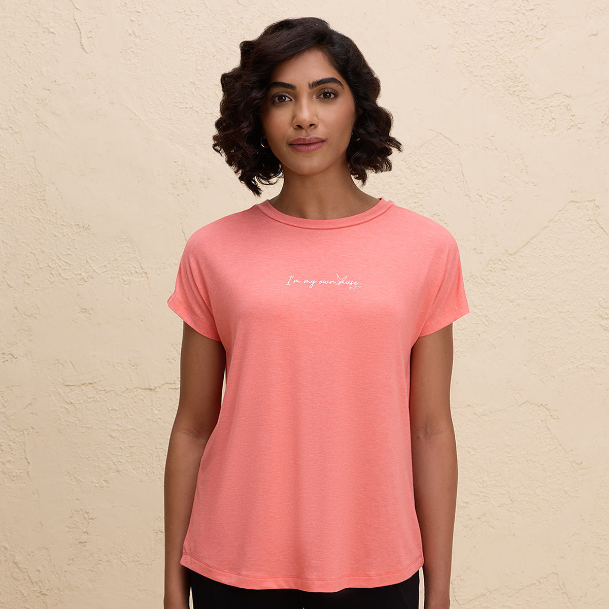 Nykd By Nykaa Super Comfy Relaxed Fit Tee with Stylish Back Knot Detail-NYAT279-Orange