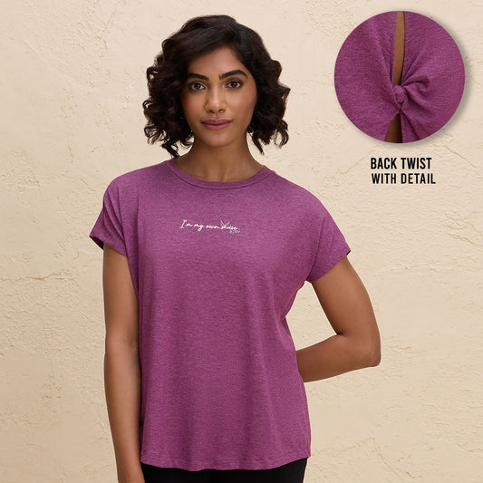 Super Comfy Relaxed Fit Tee with Stylish Back Knot Detail-NYAT279-Wine