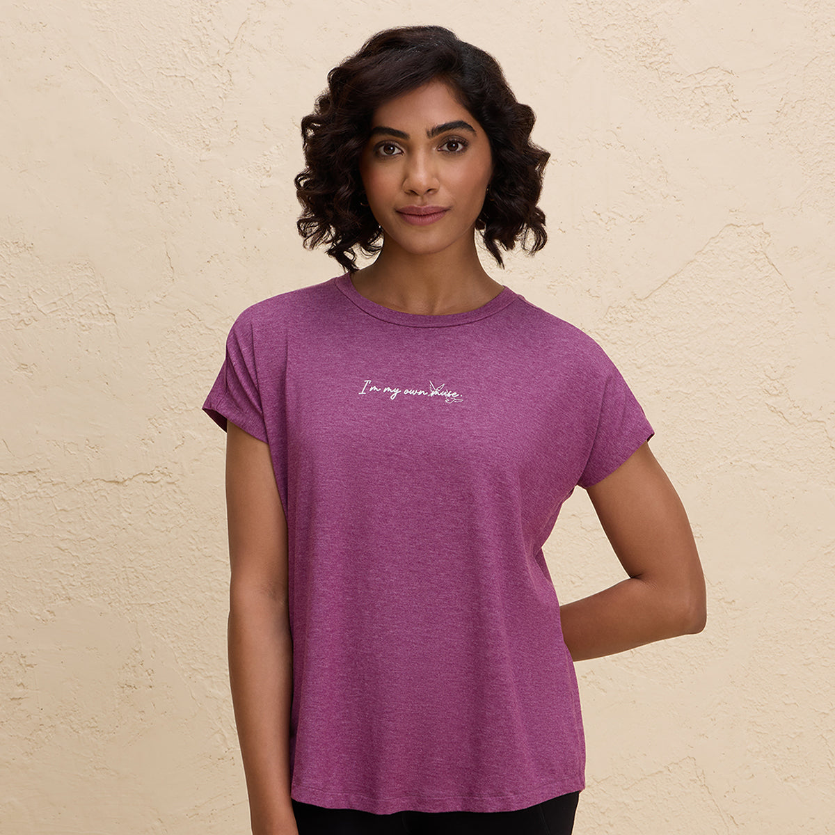 Super Comfy Relaxed Fit Tee with Stylish Back Knot Detail-NYAT279-Wine