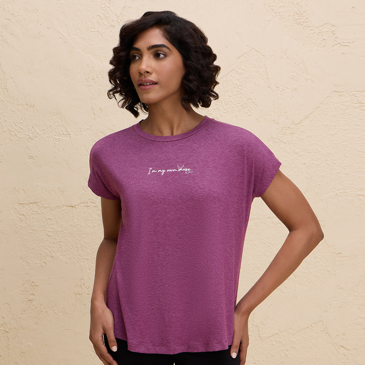 Super Comfy Relaxed Fit Tee with Stylish Back Knot Detail-NYAT279-Wine