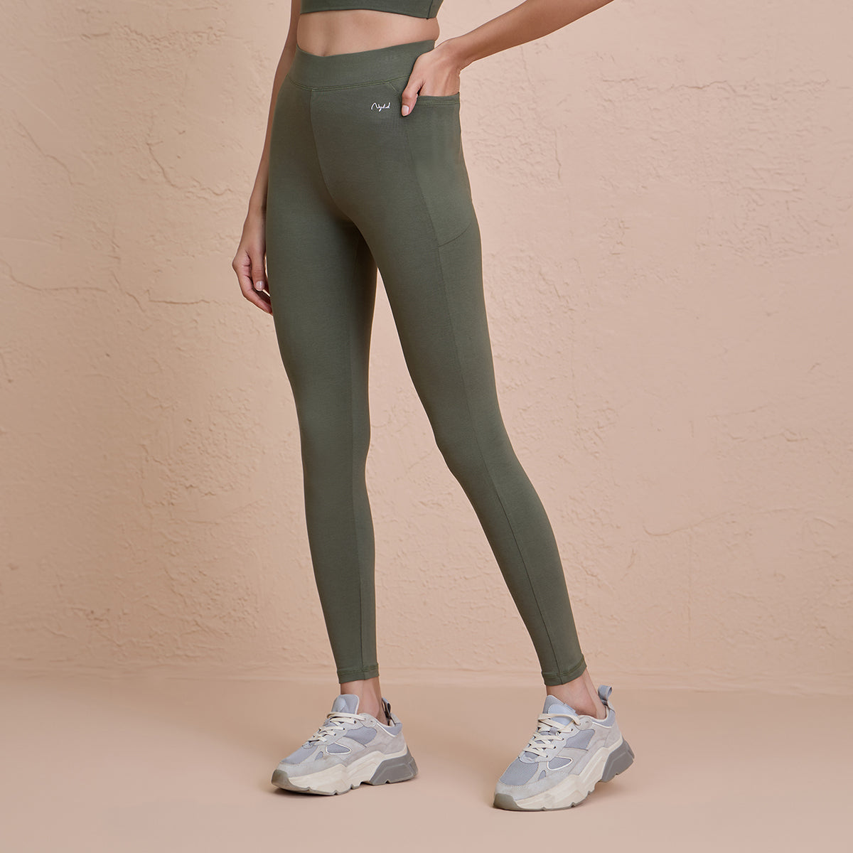 Ultimate Comfort Cotton Leggings with Pockets-NYAT401U-Olive