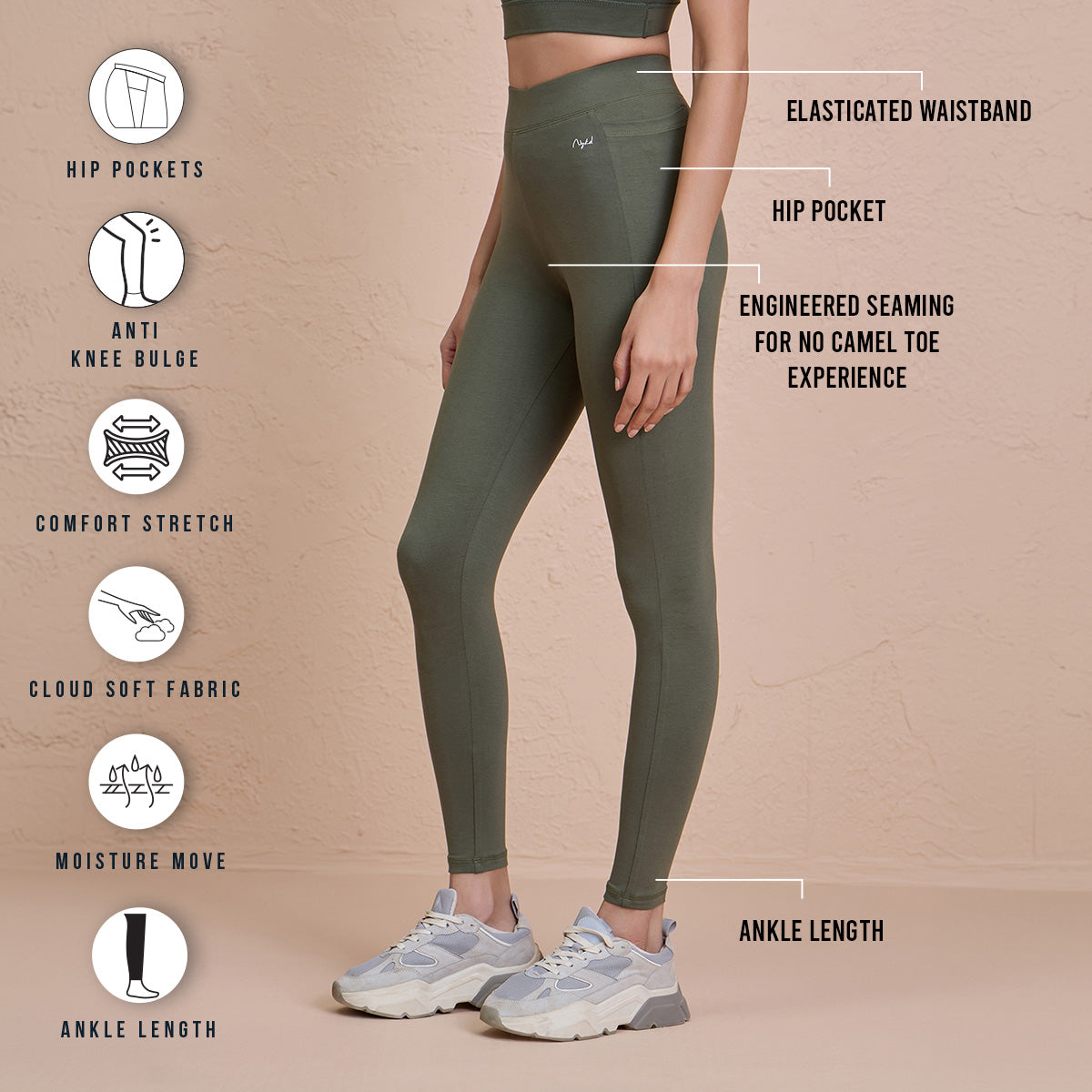 Ultimate Comfort Cotton Leggings with Pockets-NYAT401U-Olive