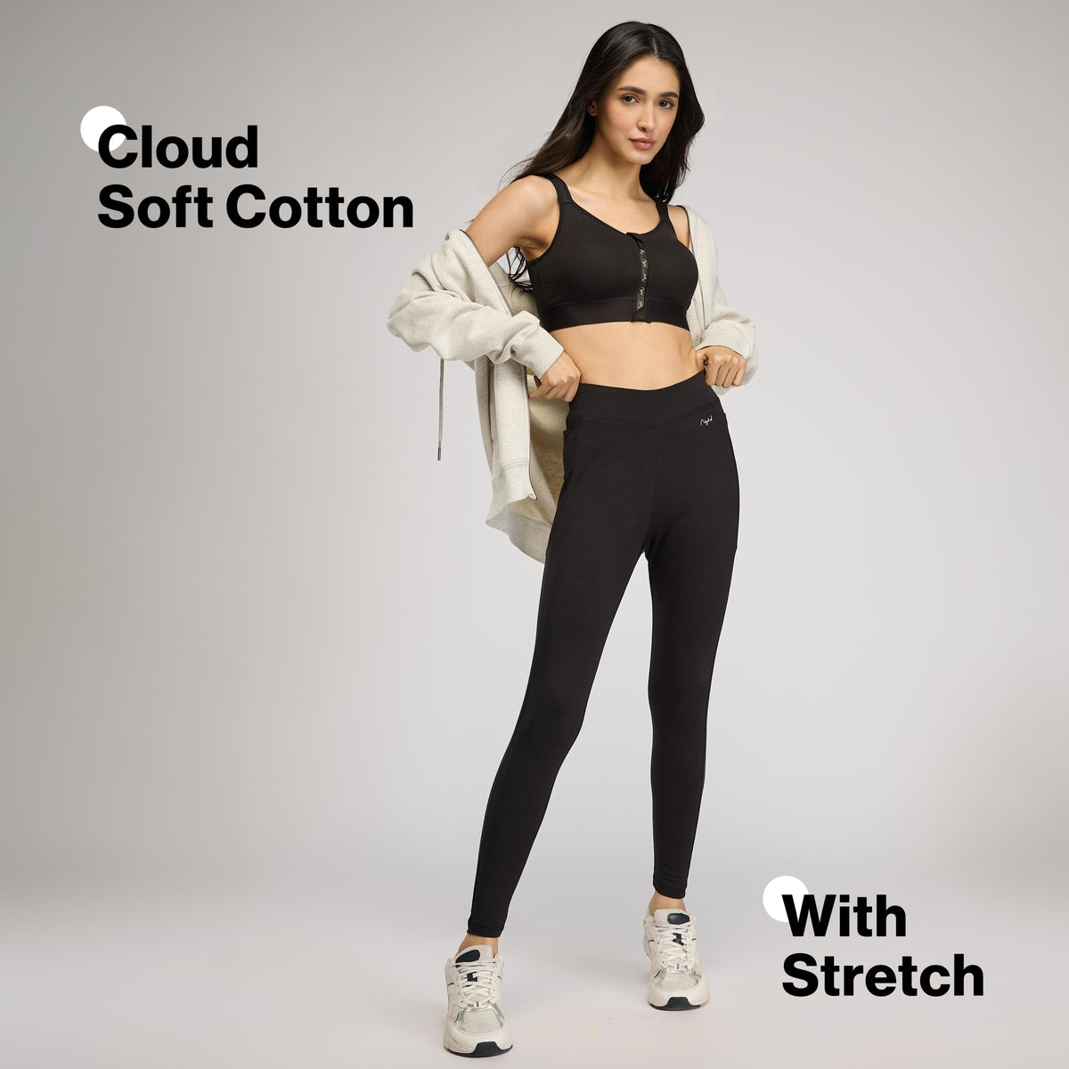 Nykd By Nykaa Ultimate Cotton Leggings with Anti Knee Bulge Fabric & Side Pockets NYAT401U Black