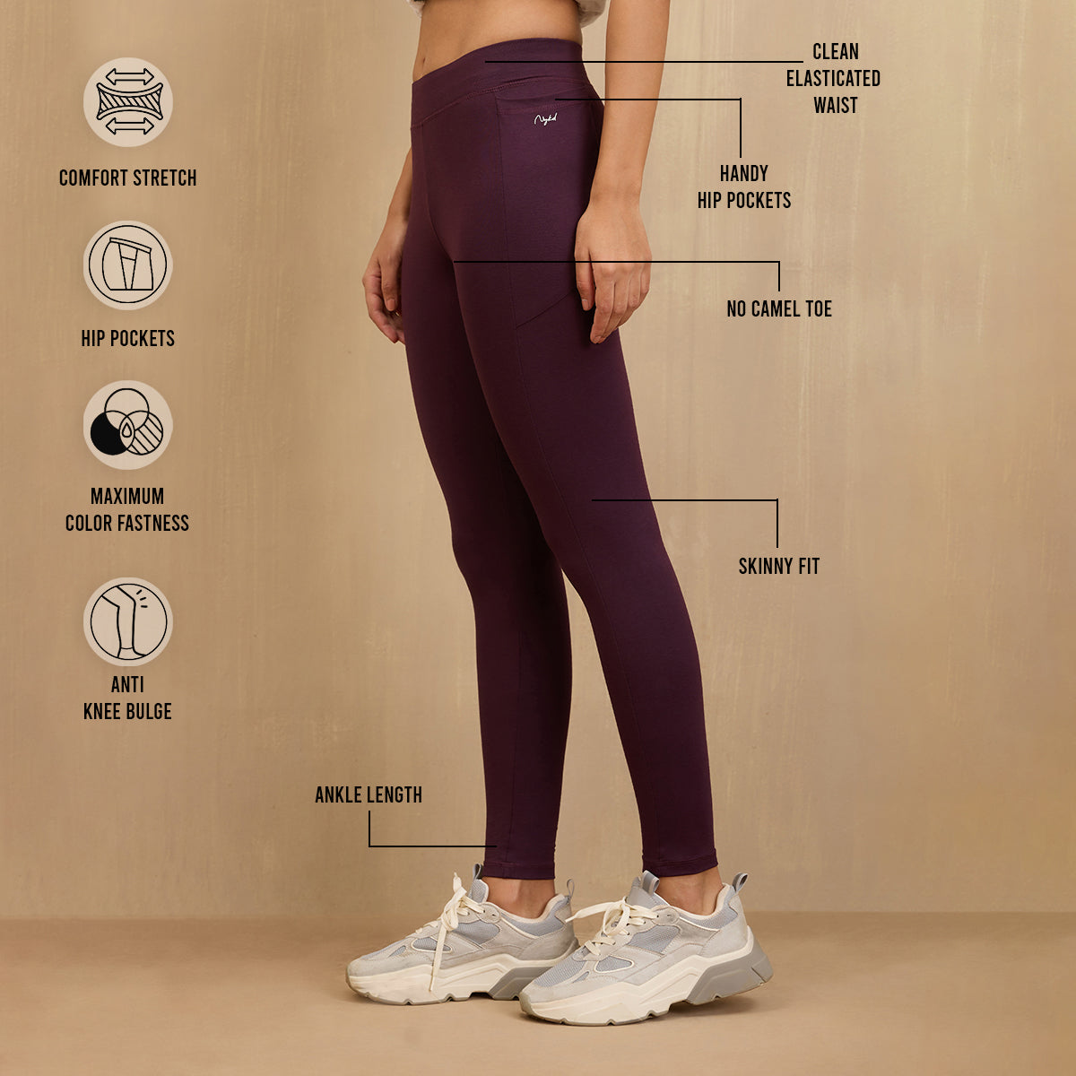 Comfort Leggings with Pockets! -NYAT401-Grape