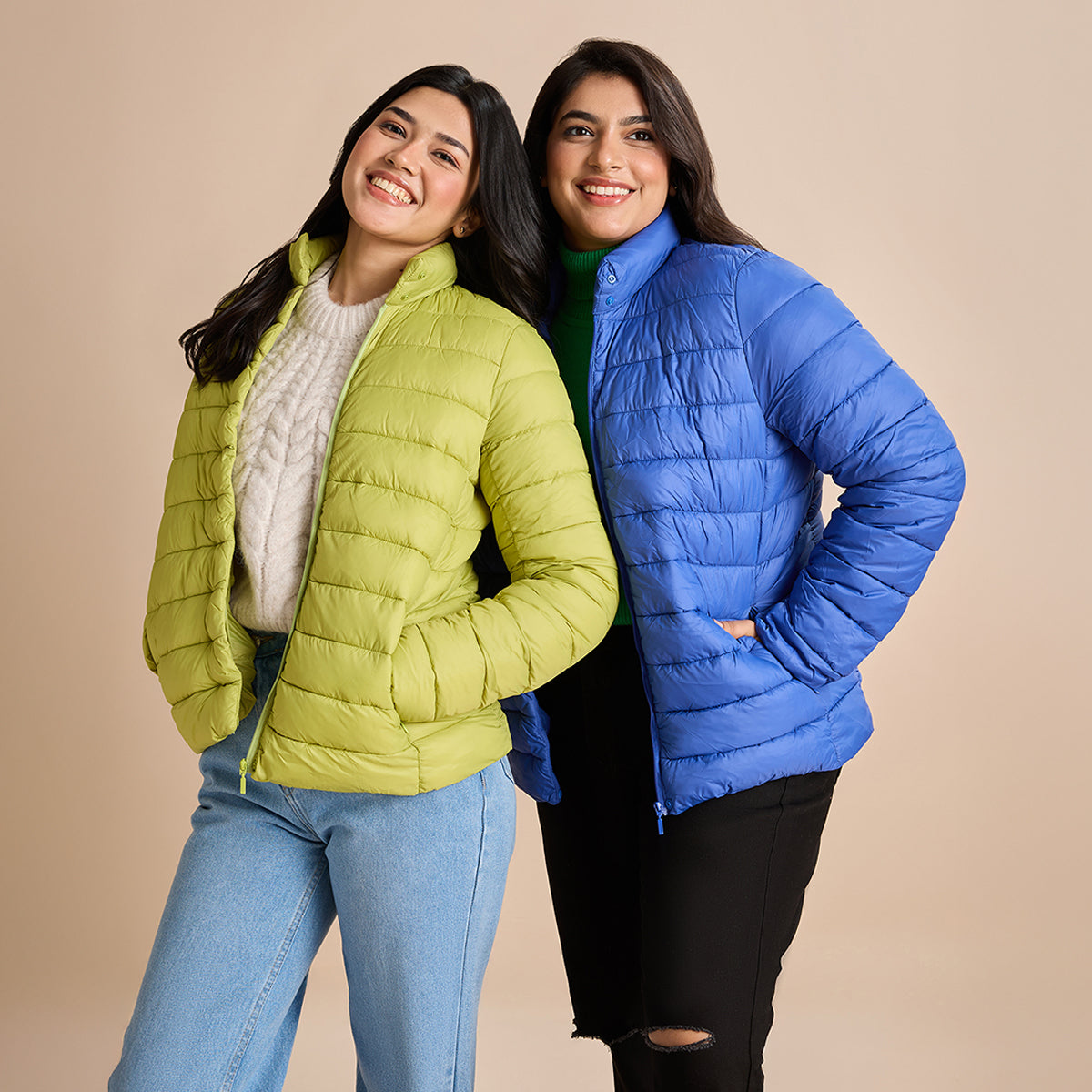 Ultra Light Weight Puffer Jacket with Inbuilt Bag (Set of 2)-NYAT405-Blue