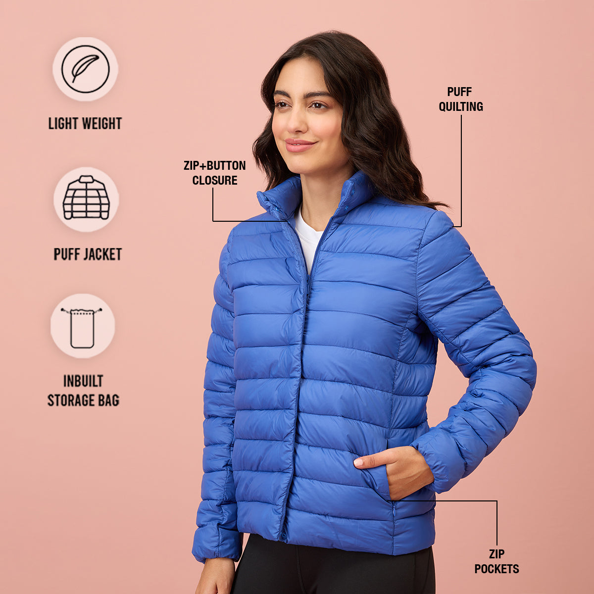 Ultra Light Weight Puffer Jacket with Inbuilt Bag (Set of 2)-NYAT405-Blue