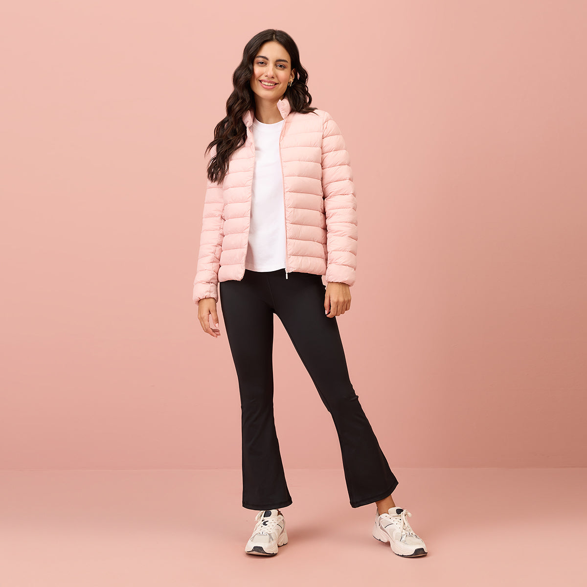 NYKD By Nykaa Ultra Light Weight Puffer Jacket with Inbuilt Bag (Set of 2)-NYAT405-Pink