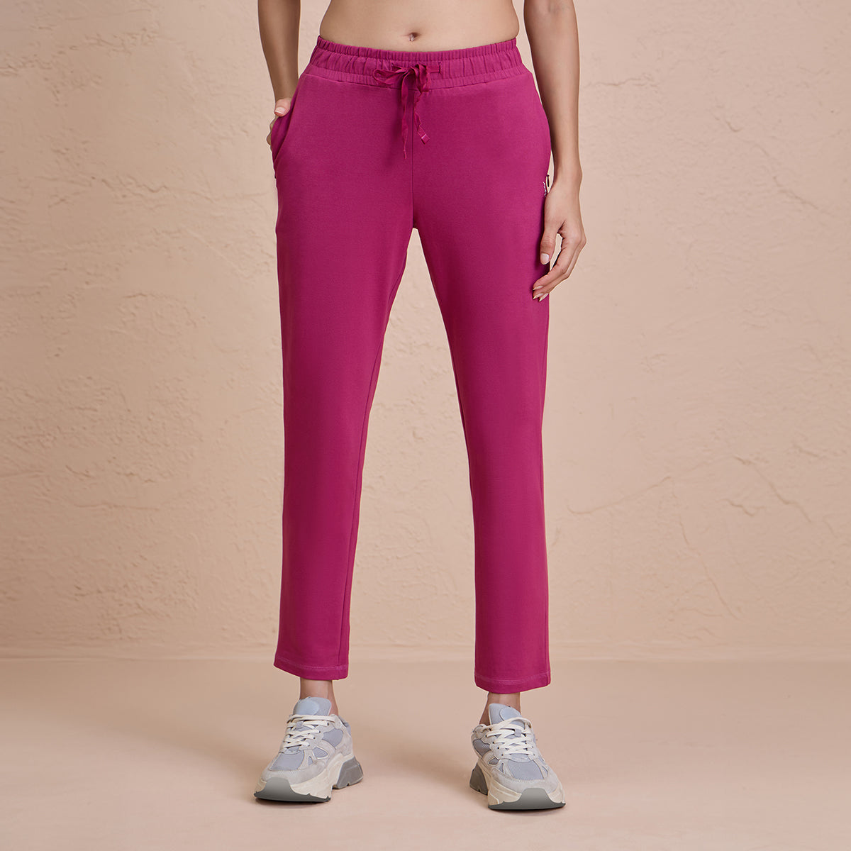 Cotton Travel Pants in Relaxed Fit, Super Comfy with Zip Pockets - NYAT502-M Grape