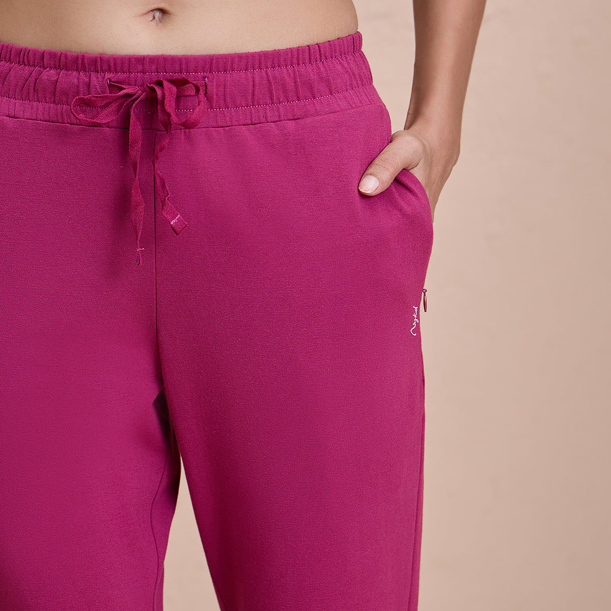 Cotton Travel Pants in Relaxed Fit, Super Comfy with Zip Pockets - NYAT502-M Grape