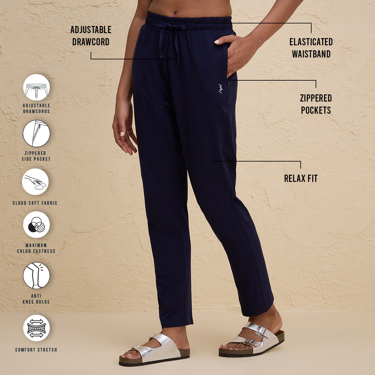 Relaxed Fit Super Comfy Cotton Travel Pant with Zip Pockets-NYAT502-Navy