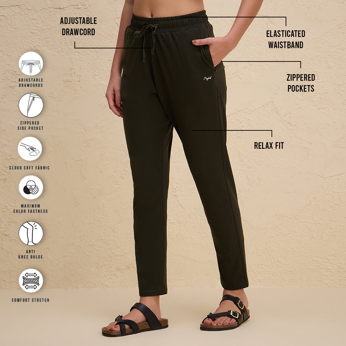 Relaxed Fit Super Comfy Cotton Travel Pant with Zip Pockets-NYAT502-Olive