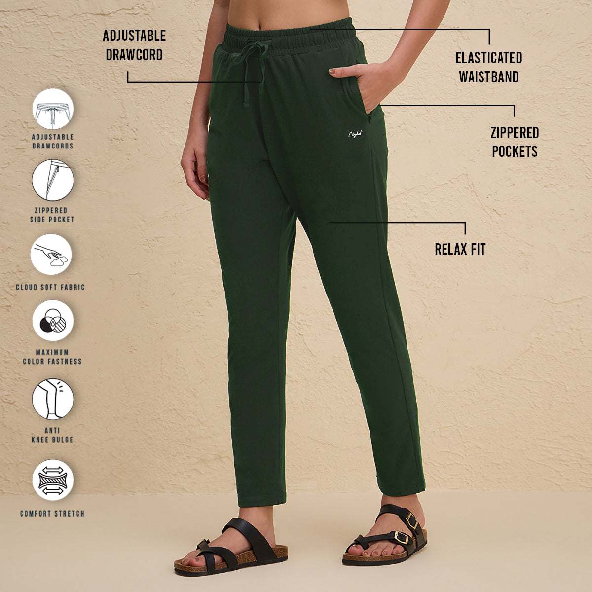 Ultimate Comfort Cotton Travel Pants in Relaxed Fit with Spill Safe Zip Pockets NYAT502 Olive