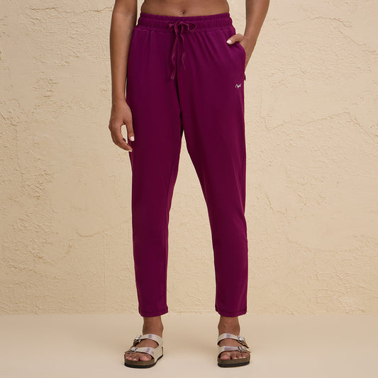 Relaxed Fit Super Comfy Cotton Travel Pant with Zip Pockets-NYAT502-Wine