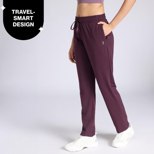 Nykd By Nykaa Ultimate Cotton Travel Pants- Relaxed Fit with Spill-Safe Zip Pockets NYAT502 Grape