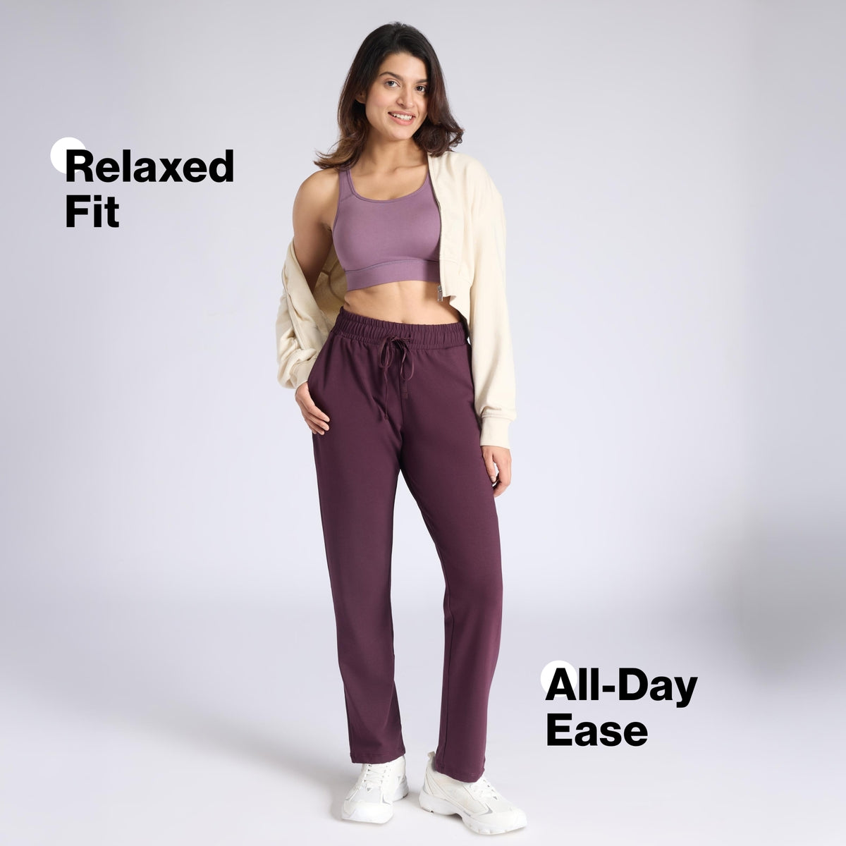 Nykd By Nykaa Ultimate Cotton Travel Pants- Relaxed Fit with Spill-Safe Zip Pockets NYAT502 Grape