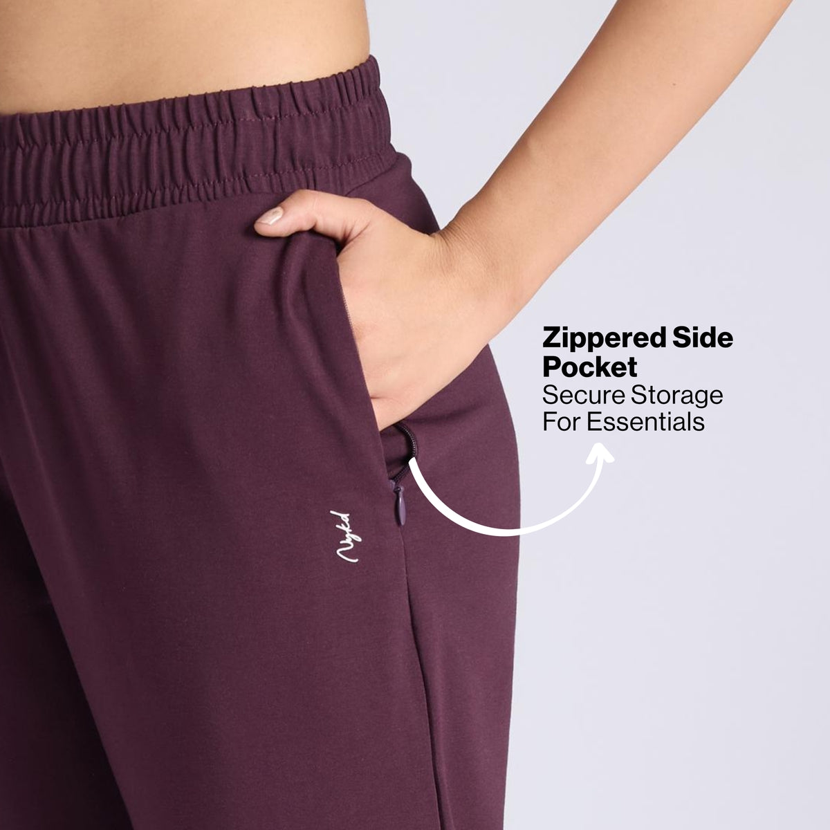 Nykd By Nykaa Ultimate Cotton Travel Pants- Relaxed Fit with Spill-Safe Zip Pockets NYAT502 Grape