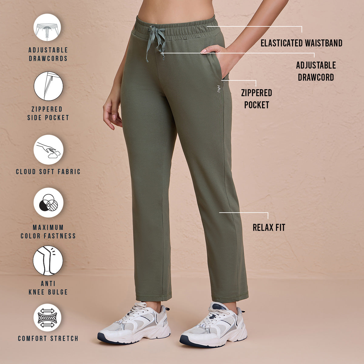 Ultimate Comfort Cotton Travel Pants in Relaxed Fit with Spill Safe Zip Pockets NYAT502 Green