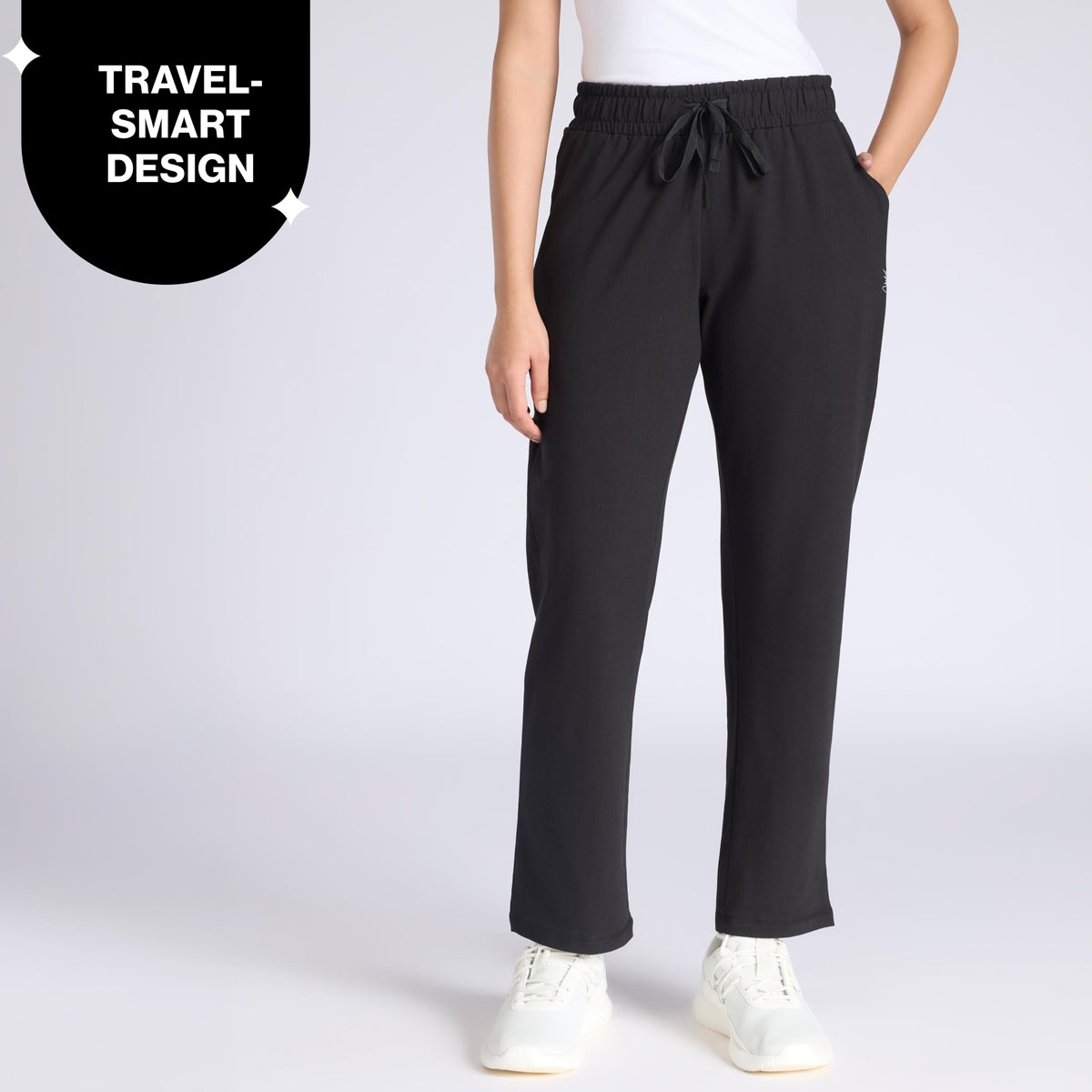 Nykd By Nykaa Ultimate Cotton Travel Pants- Relaxed Fit with Spill-Safe Zip Pockets NYAT502 Jet Black