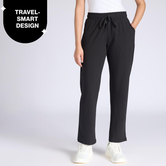 Nykd By Nykaa Ultimate Cotton Travel Pants- Relaxed Fit with Spill-Safe Zip Pockets NYAT502 Jet Black