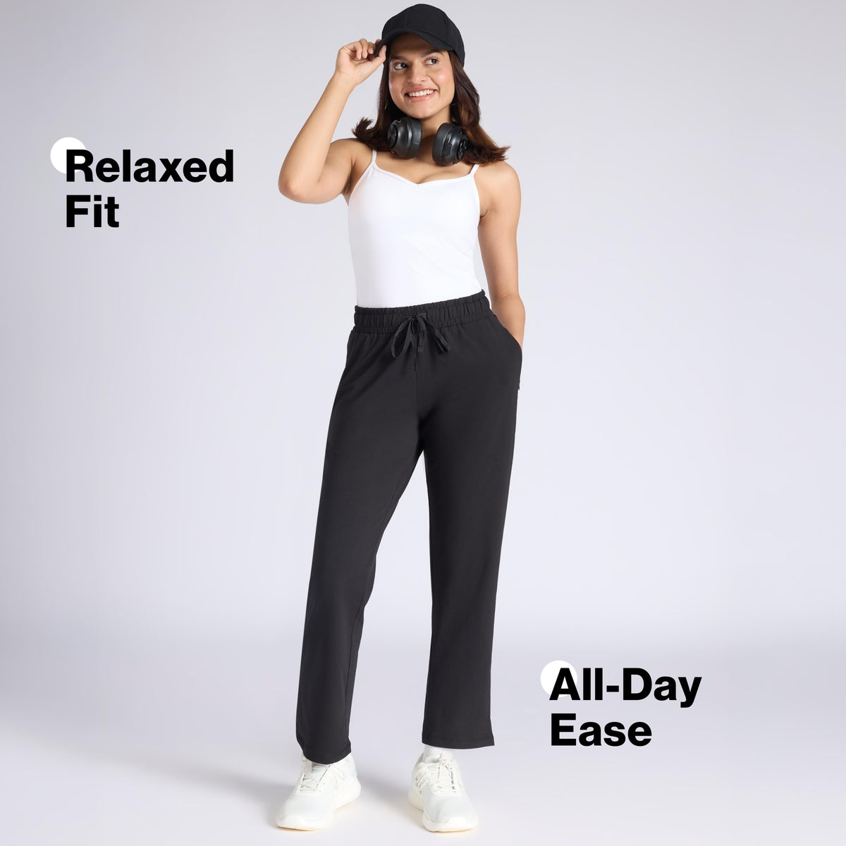 Nykd By Nykaa Ultimate Cotton Travel Pants- Relaxed Fit with Spill-Safe Zip Pockets NYAT502 Jet Black