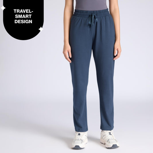 Ultimate Comfort Cotton Travel Pants in Relaxed Fit with Spill Safe Zip Pockets NYAT502 M Blue