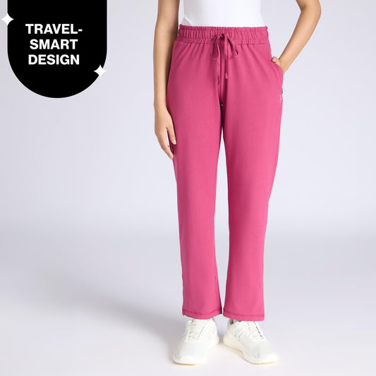 Ultimate Comfort Cotton Travel Pants in Relaxed Fit with Spill Safe Zip Pockets NYAT502 M Grape