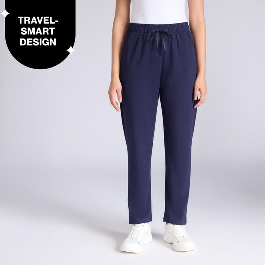 Ultimate Cotton Travel Pants- Relaxed Fit with Spill-Safe Zip Pockets NYAT502 Navy