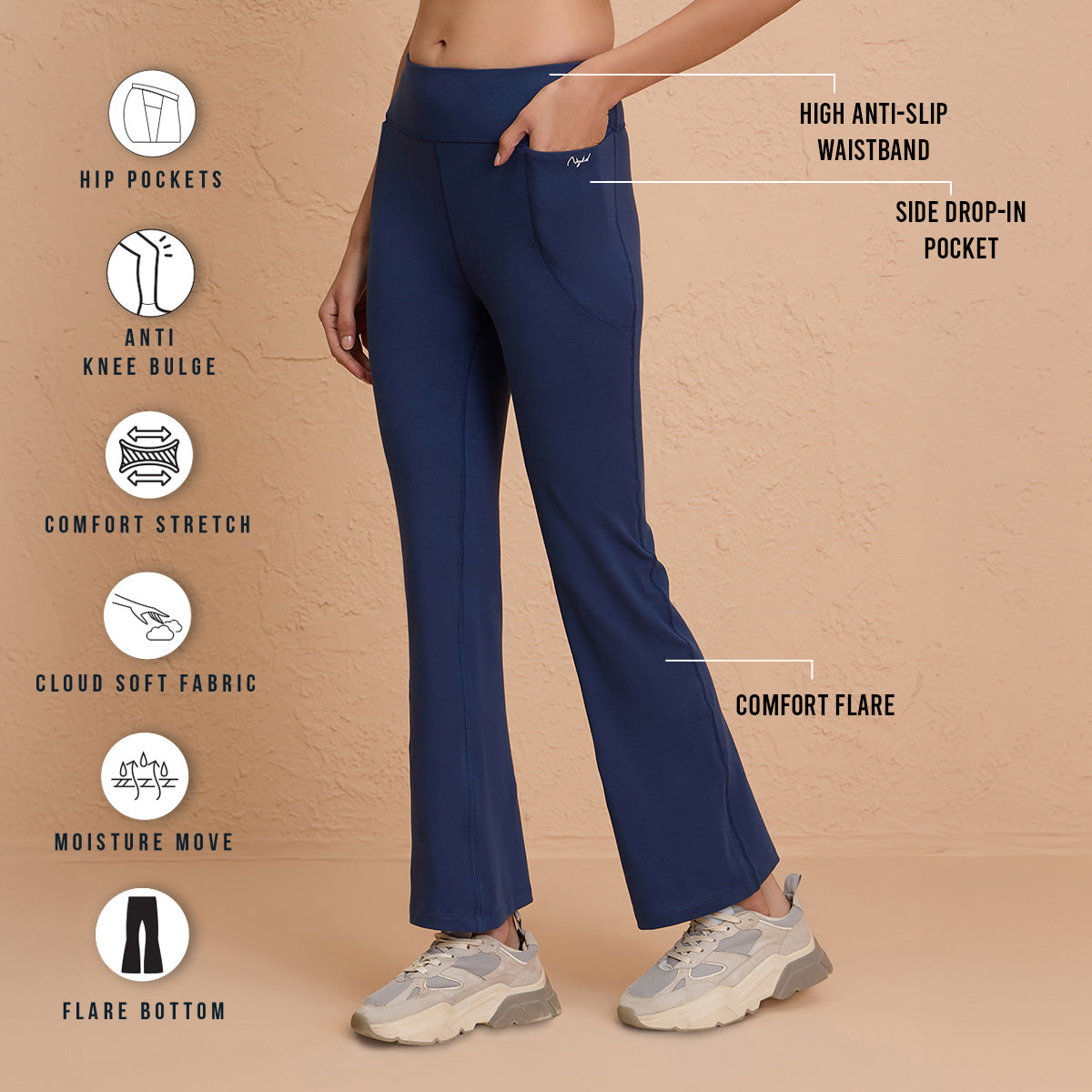 Cotton Flare Leggings Super Comfy with Pockets - NYAT503-Blue