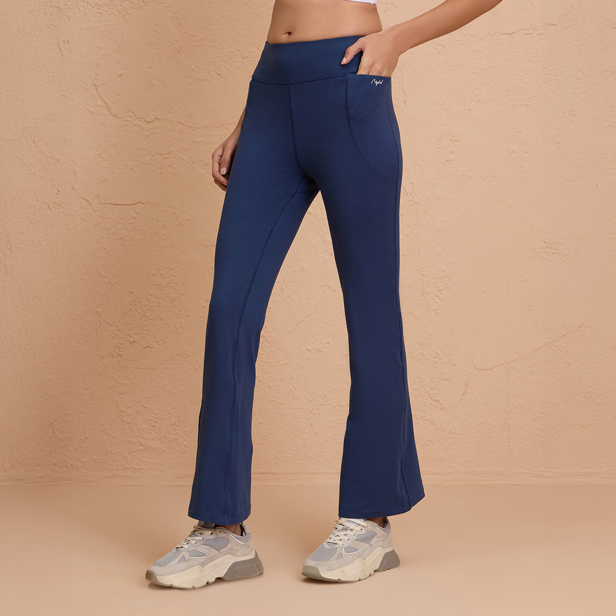 Cotton Flare Leggings Super Comfy with Pockets - NYAT503-Blue