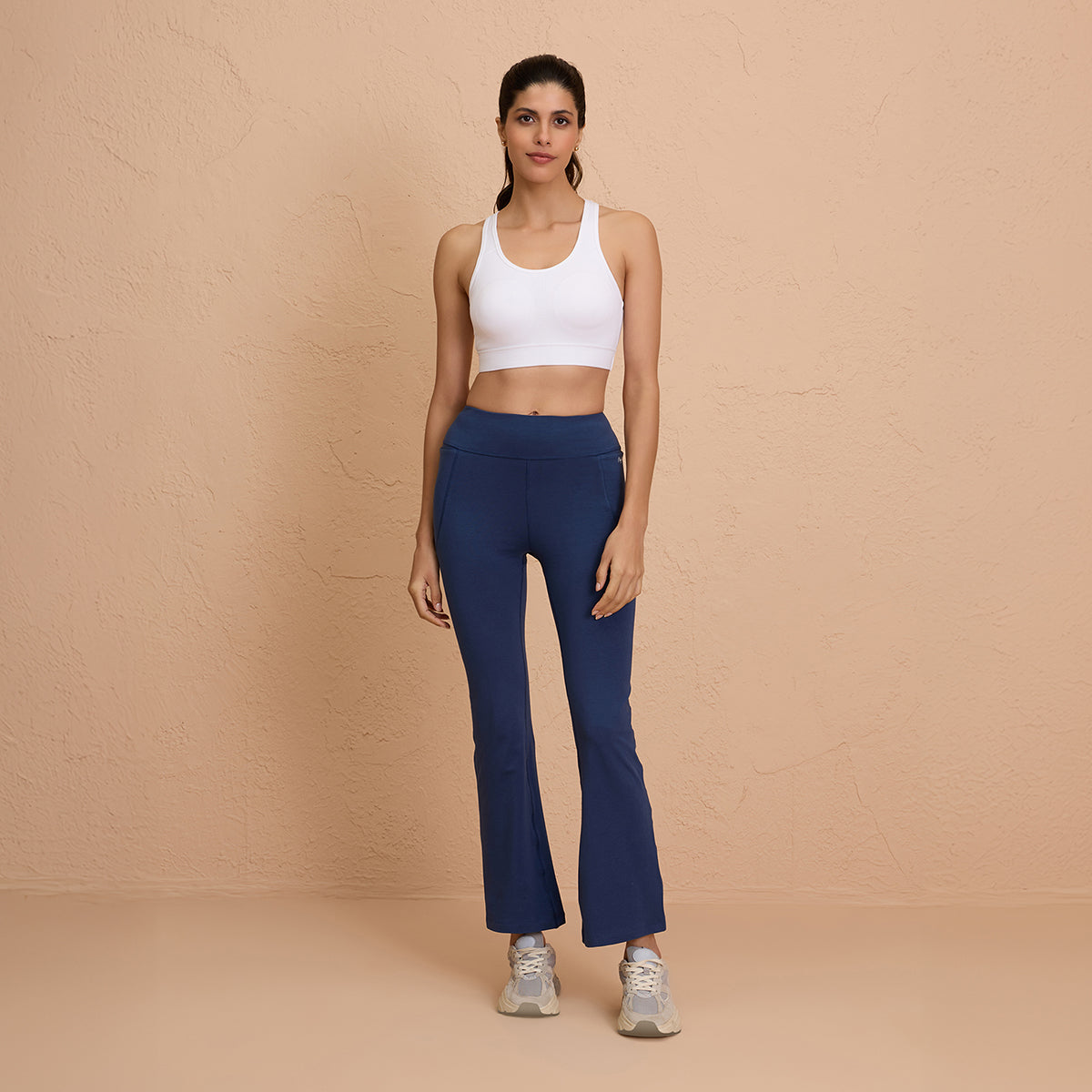 Cotton Flare Leggings Super Comfy with Pockets - NYAT503-Blue