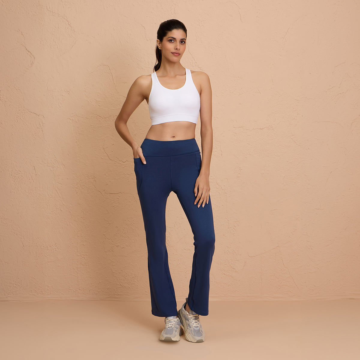 Cotton Flare Leggings Super Comfy with Pockets - NYAT503-Blue