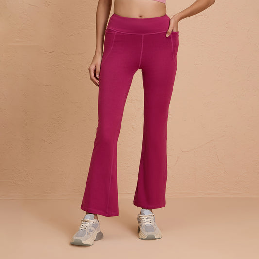 Cotton Flare Leggings Super Comfy with Pockets - NYAT503-Grape