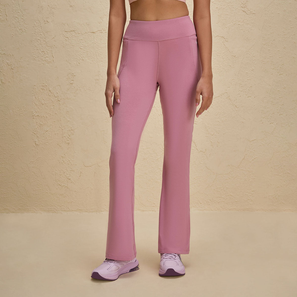 Nykd By Nykaa Iconic Super Comfy Cotton Flare Leggings with Pockets-NYAT503-Mauve