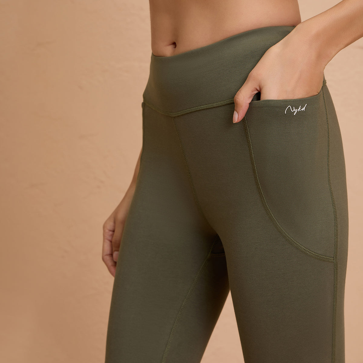 Cotton Flare Leggings Super Comfy with Pockets - NYAT503 -Olive