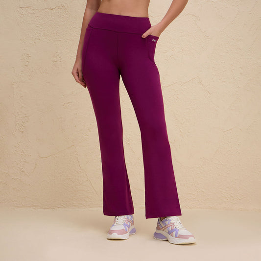 Iconic Super Comfy Cotton Flare Leggings with Pockets-NYAT503-Wine