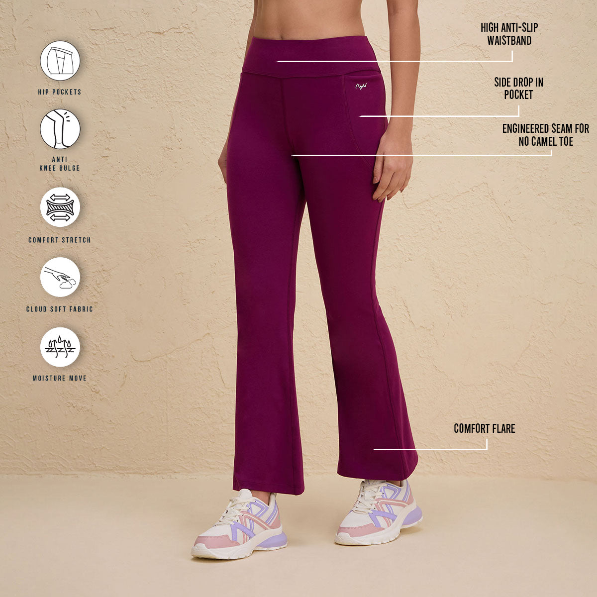 Iconic Super Comfy Cotton Flare Leggings with Pockets-NYAT503-Wine