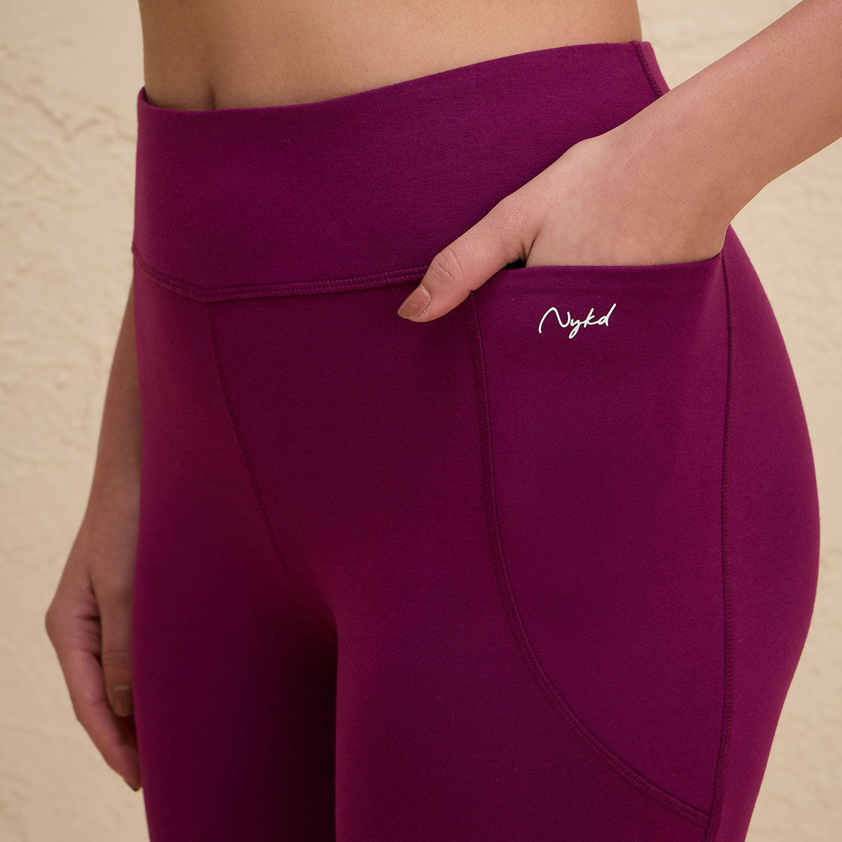 Nykd By Nykaa Iconic Super Comfy Cotton Flare Leggings with Pockets-NYAT503-Wine