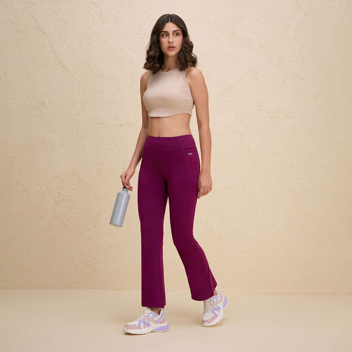 Iconic Super Comfy Cotton Flare Leggings with Pockets-NYAT503-Wine