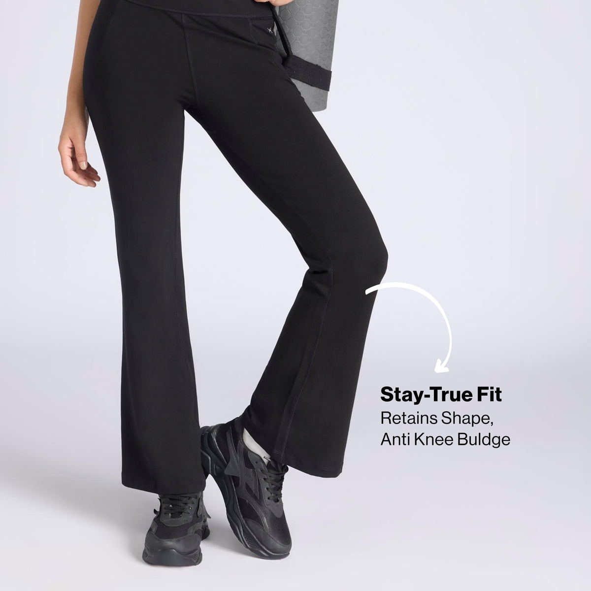 Ultimate Cotton Flare Leggings with Anti-Slip Waist & Pockets NYAT503 Jet Black