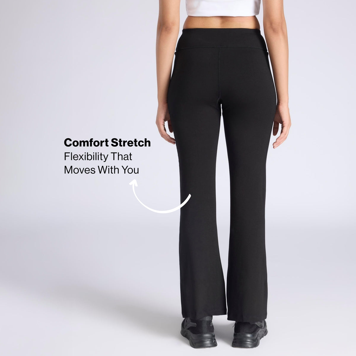 Ultimate Cotton Flare Leggings with Anti-Slip Waist & Pockets NYAT503 Jet Black