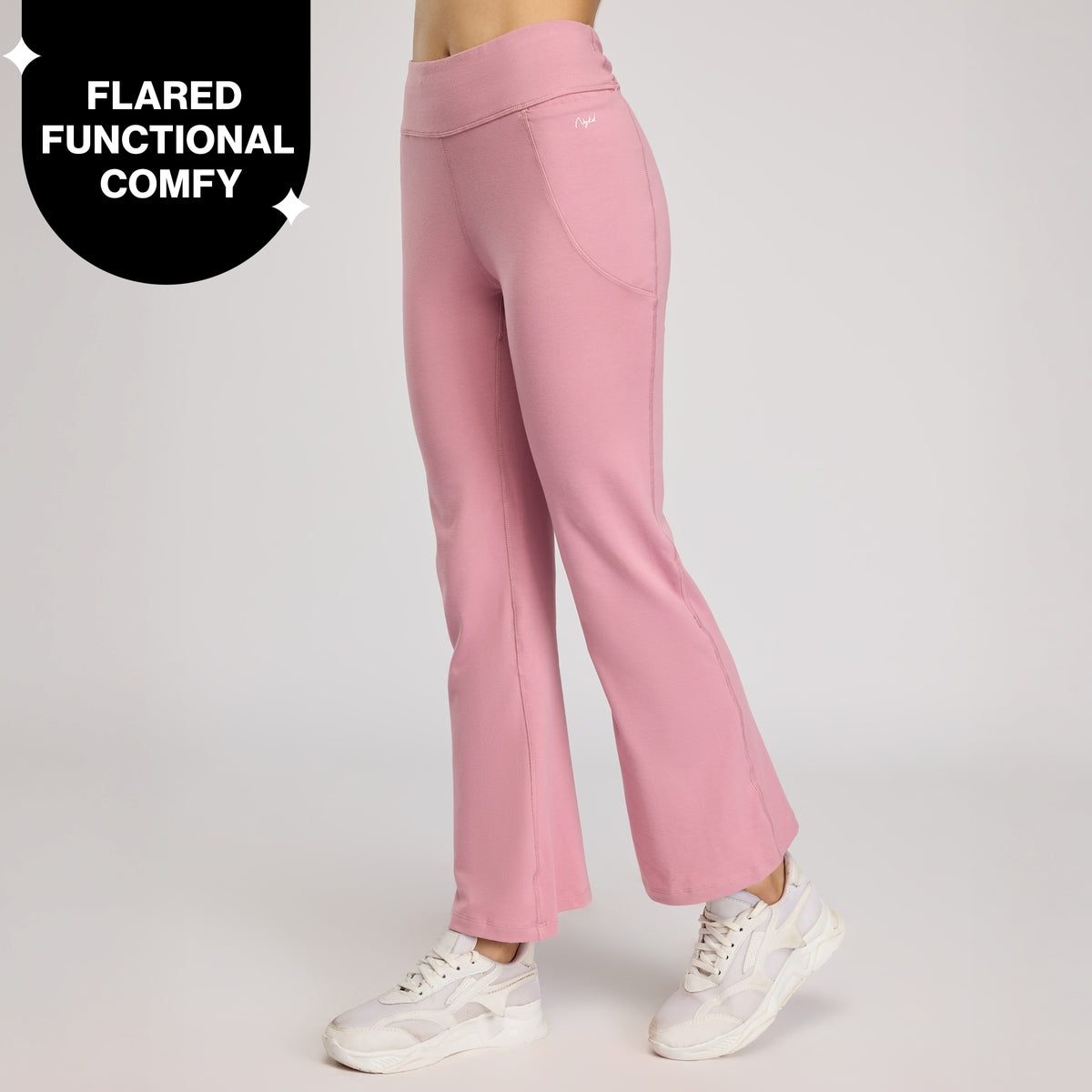 Ultimate Cotton Flare Leggings with Anti-Slip Waist & Pockets NYAT503 Mauve