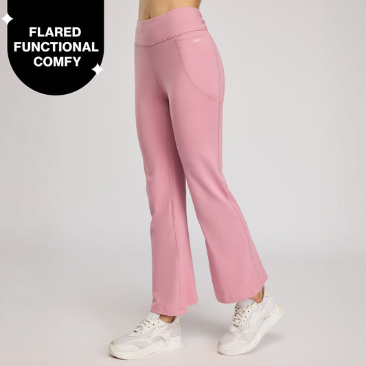 Ultimate Cotton Flare Leggings with Anti-Slip Waist & Pockets NYAT503 Mauve