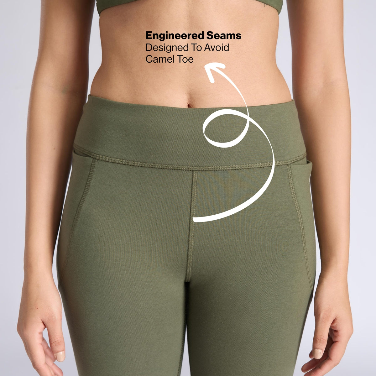 Ultimate Comfort Cotton Stretch Flare Leggings with Anti Slip Waist & Pockets NYAT503 Olive