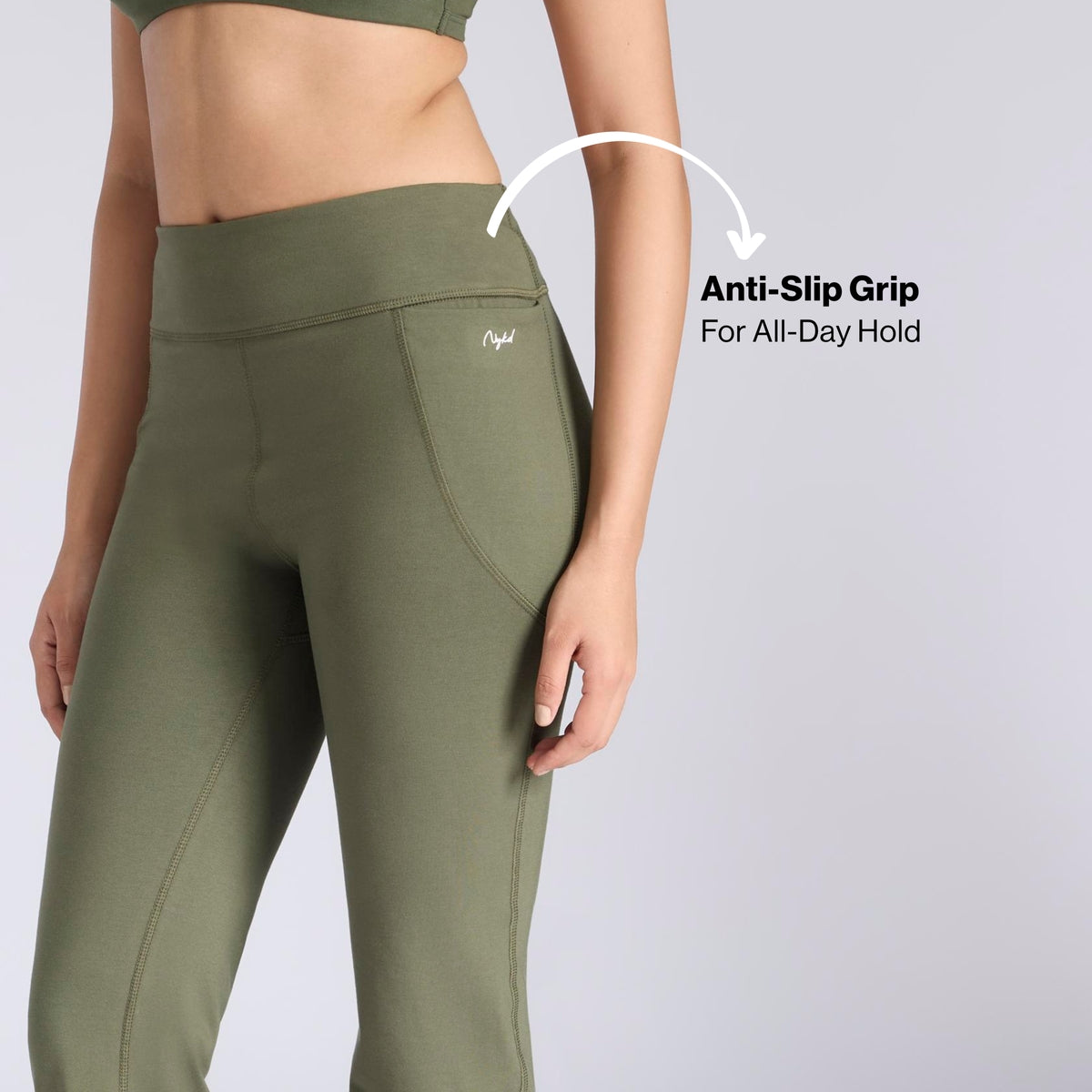 Ultimate Comfort Cotton Stretch Flare Leggings with Anti Slip Waist & Pockets NYAT503 Olive